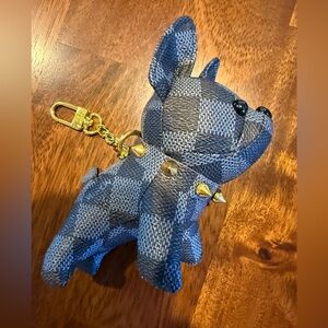 NEW Checkered Dog Bag Charm/Keychain with Gold Accents